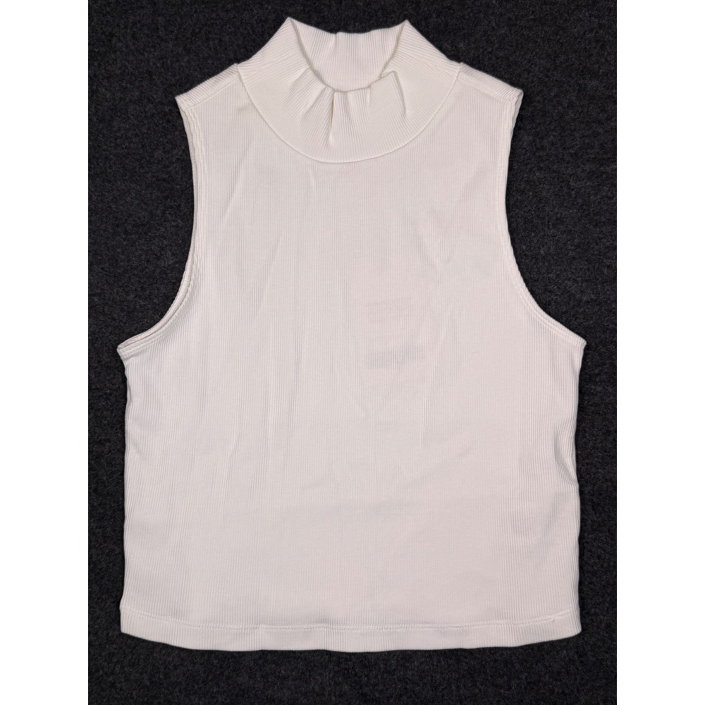 Everlane Ribbed Mockneck Tank Women XS White Sleeveless Organic Cotton Top NEW